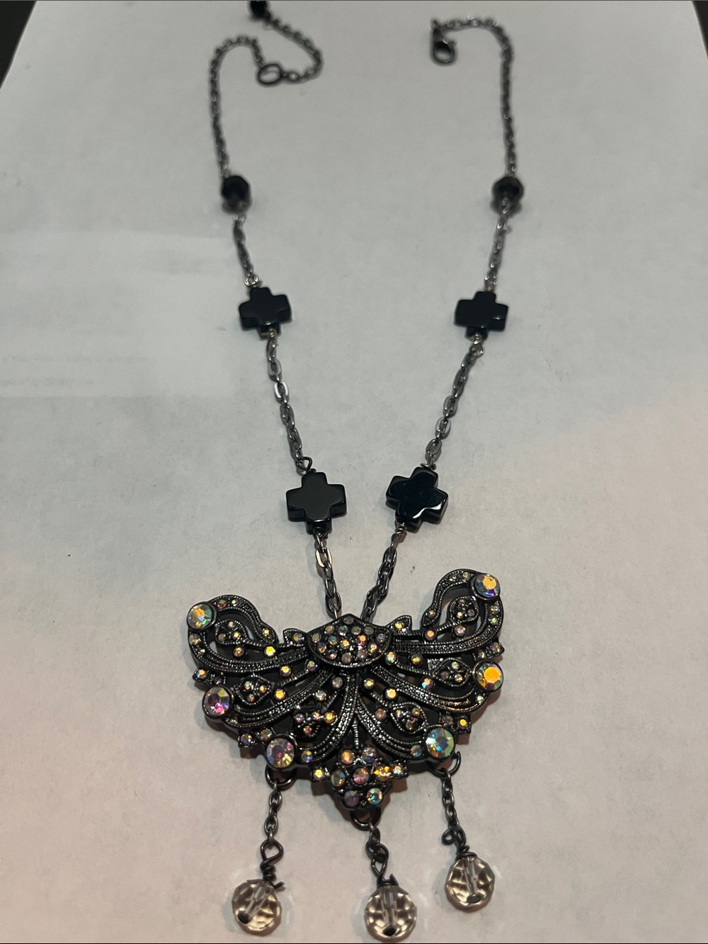 Black Crystal Accent Statement Necklace - Unbranded